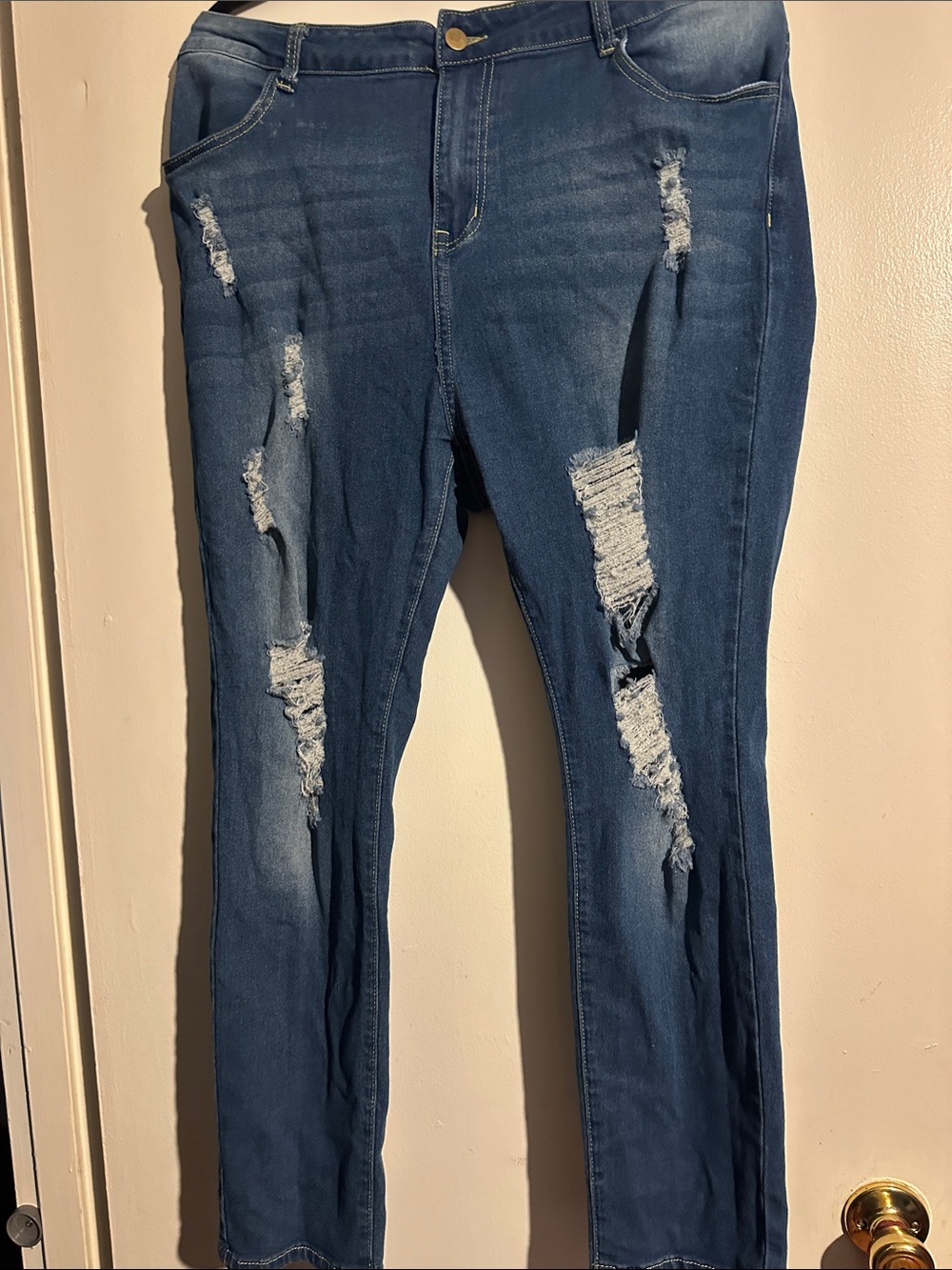 SHEIN Distressed Dark Blue Skinny Jeans